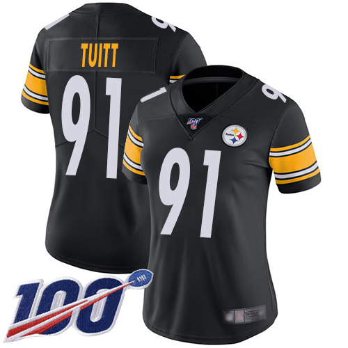 Women Pittsburgh Steelers Football 91 Limited Black Stephon Tuitt Home 100th Season Vapor Untouchable Nike NFL Jersey